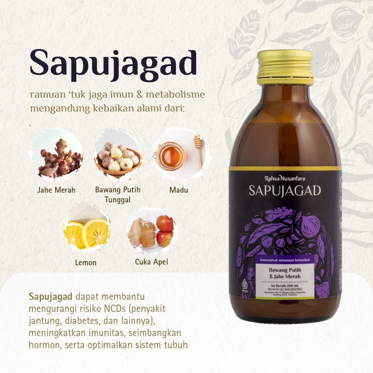 Sapujagad 200mL | BPOM - Jus Bawang Putih Tunggal Vitamin Herbal Mencegah Kolesterol & Asam Urat | by Rahsa Nusantara