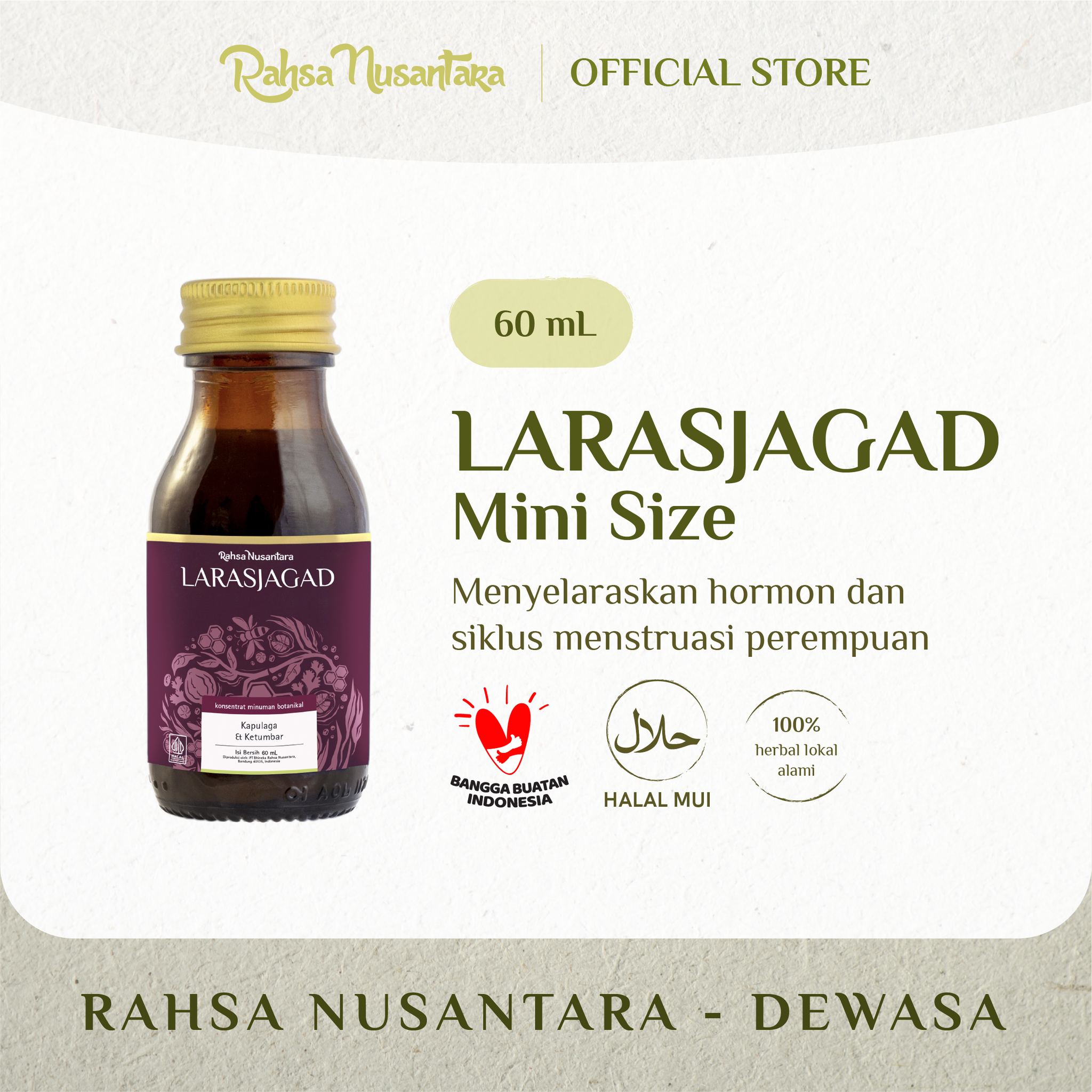 Larasjagad Mini Size 60mL By Rahsa Nusantara | Herbal untuk Hormon Sehat & Haid Lancar
